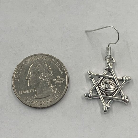 Pentagram Earring, Wiccan Earring, Punk Goth Earring, Evil Eye Earring, Gift - Picture 5 of 6